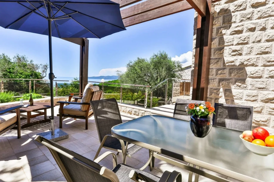 Sunny terrace and a stunning view of Budva Riviera