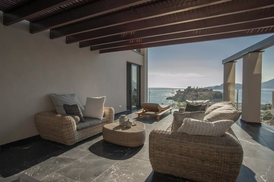 Outdoor furniture on terrace with view