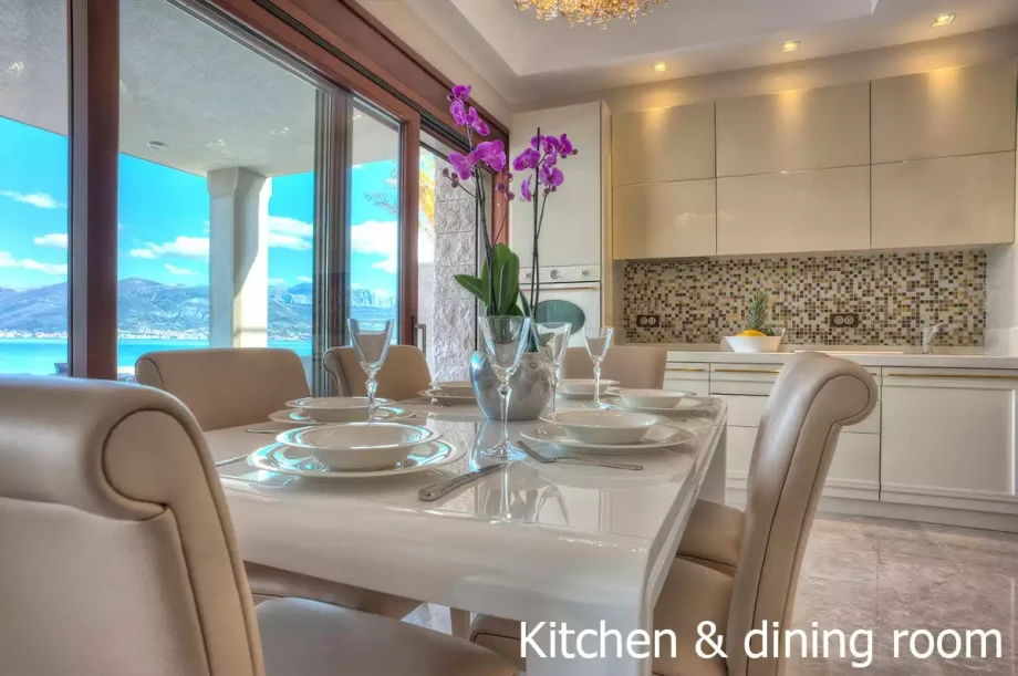 Nicely decorated kitchen with a views of Bay of Kotor