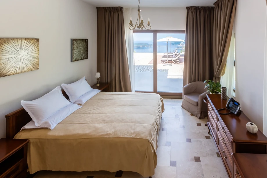 A villa bedroom with an incredible view of Budva