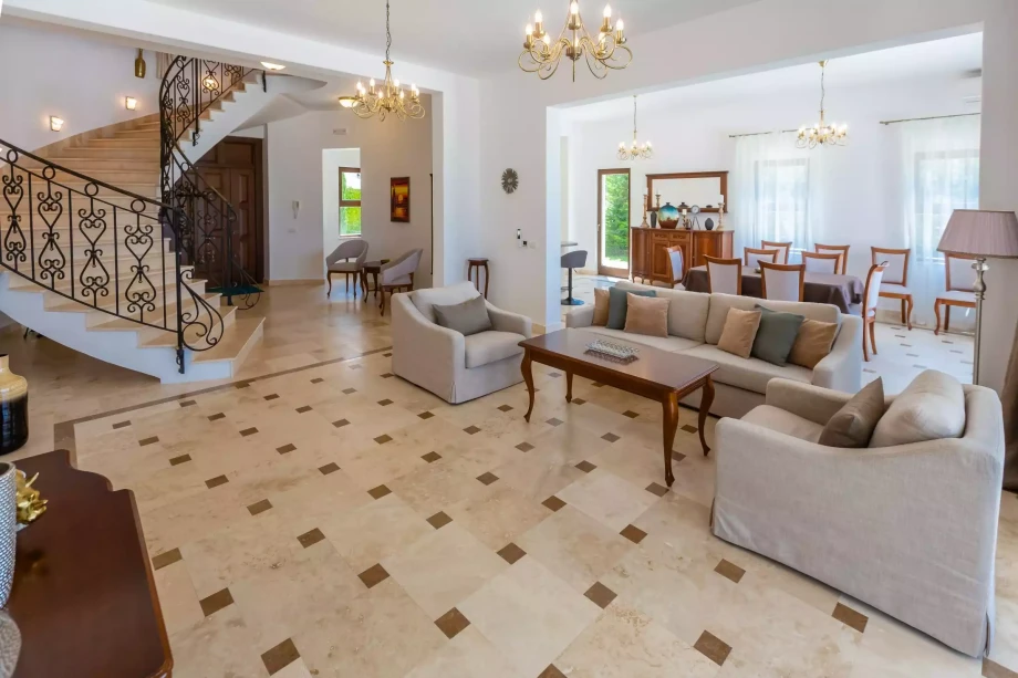 Luxury living room with stunning furniture in a Montenegro villa for rent
