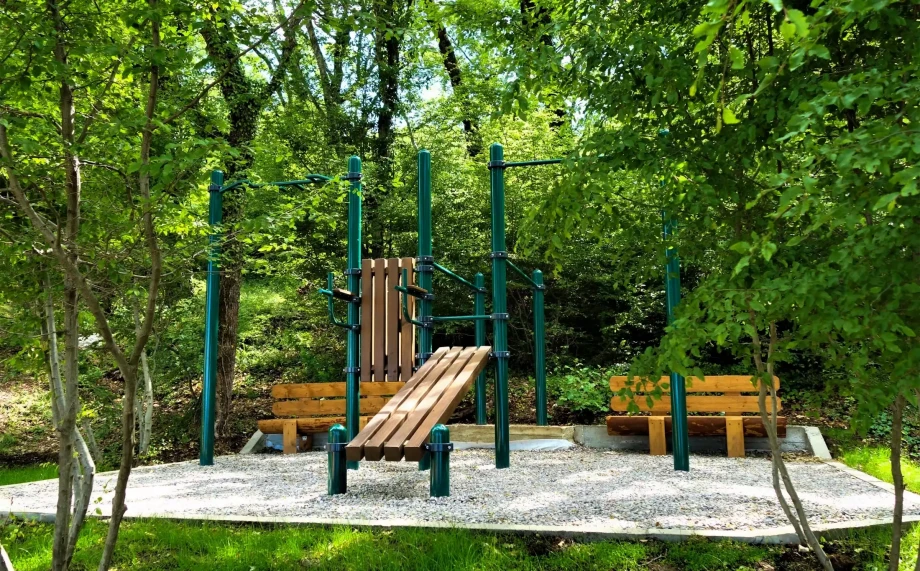 Playground for kids inside an oak forest, luxury villa for rent in Budva