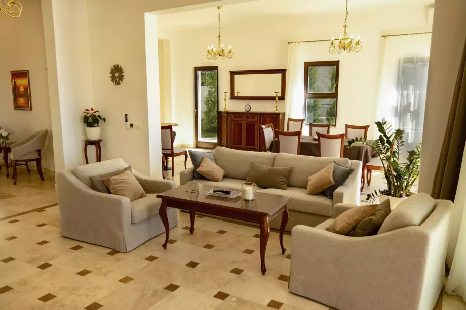 Elegant lounge area in villa for rent in Budva