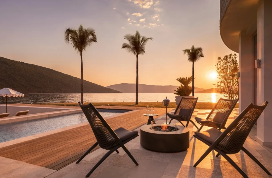 Magical sunset from the terrace by the pool at One&Only Villa Orjen 3 Bedroom