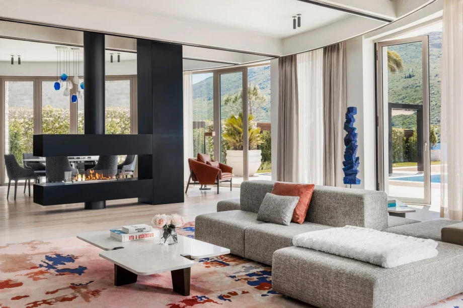 Colourful and luxurious living room in a holiday villa in Montenegro