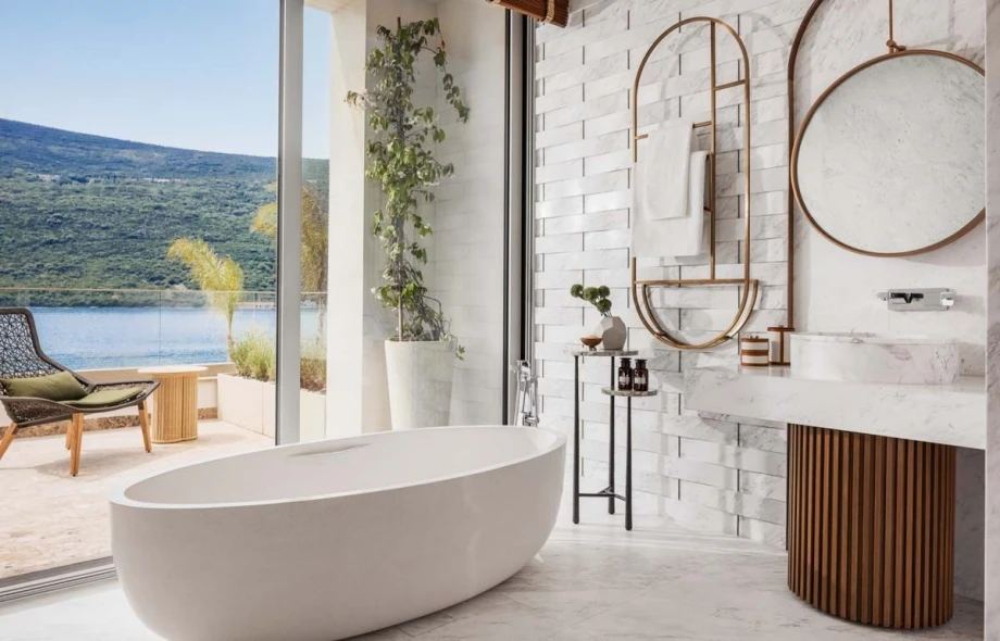 Luxury Bathroom inside One&Only Portonovi with views of the Bay