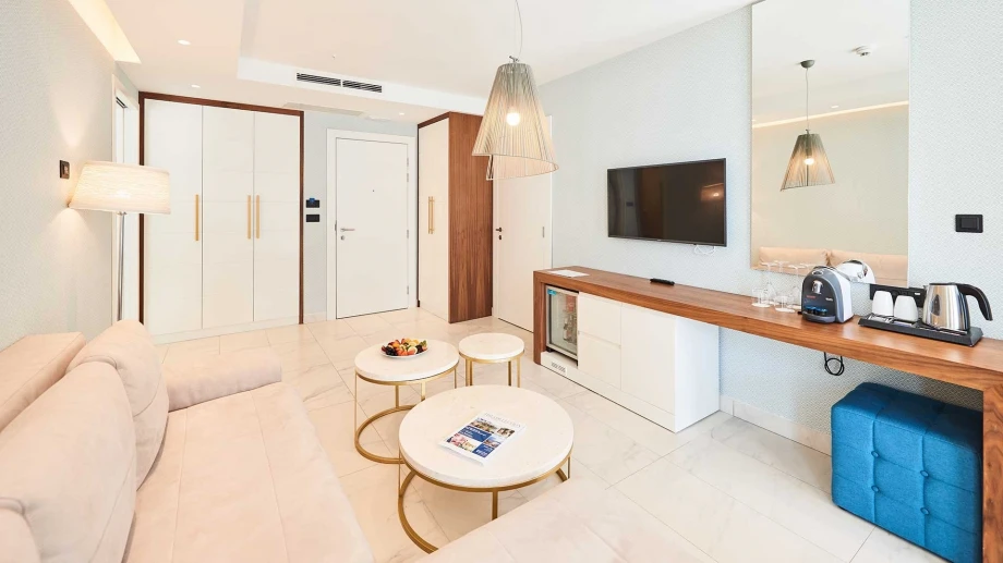 Spacious White Living Room at Huma Villa with Seaview