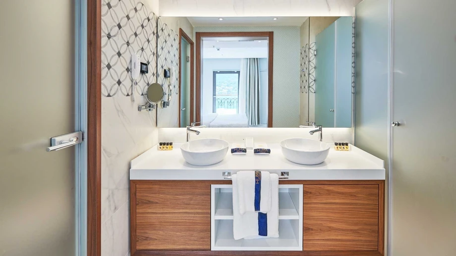 Equipped bathroom with modern features in the villa