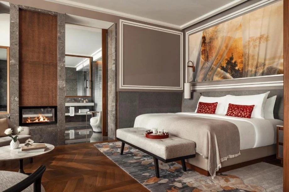 Modern and luxury bedroom with a double bed inside One&Only Montenegro