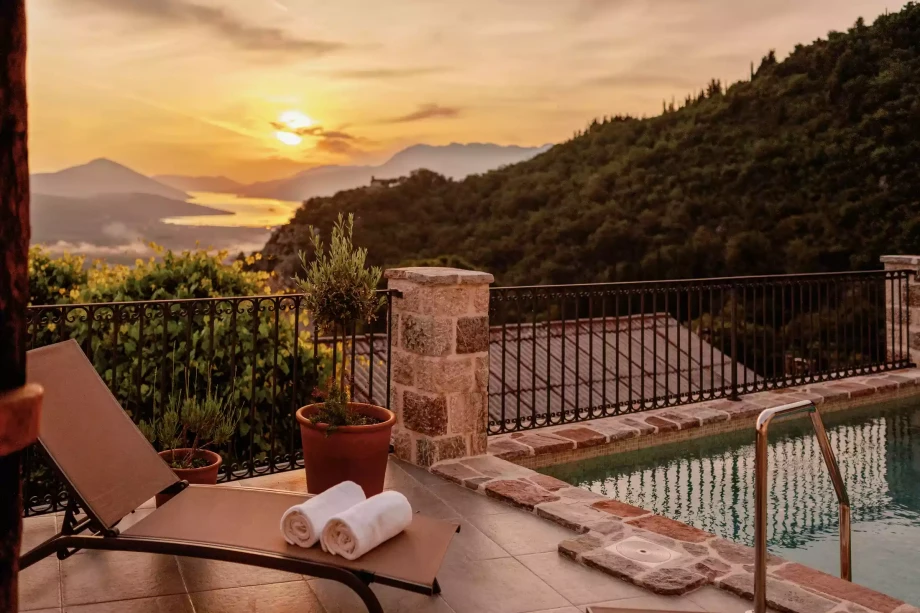 Sunset view from villa in Kotor