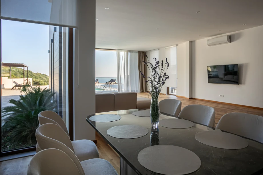 Bright and spacious living room in villa