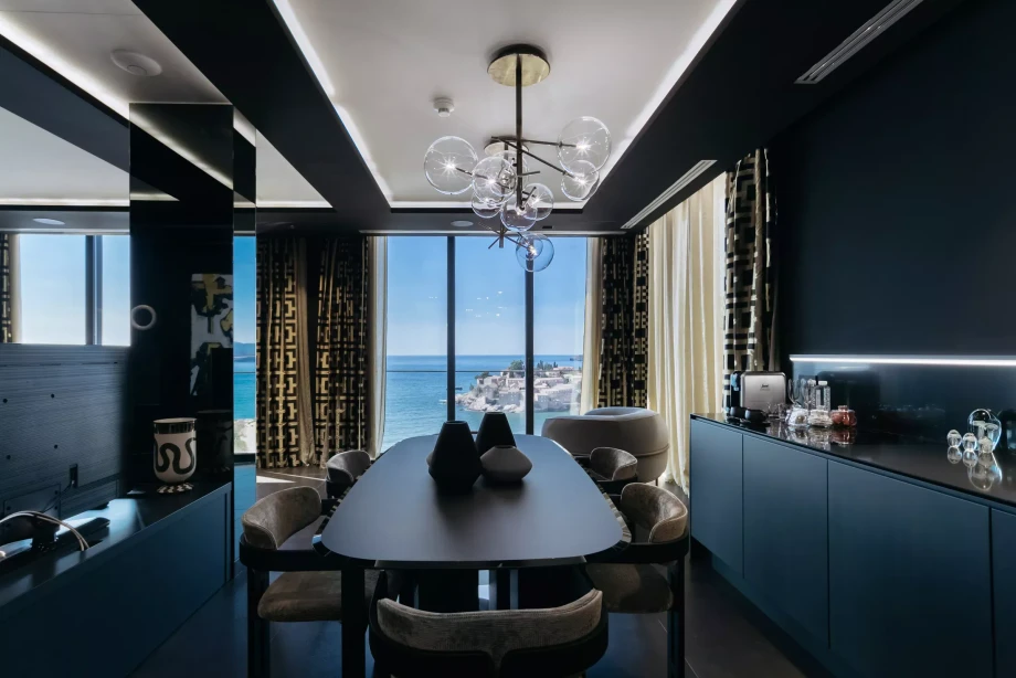 Elegant Gray Kitchen with Modern Amenities in a Luxury Montenegro Villa