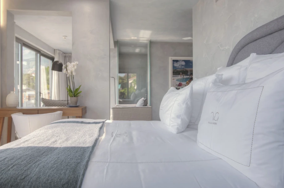 Serene Gray Living Room with Modern Accents in a Luxury Montenegro Villa