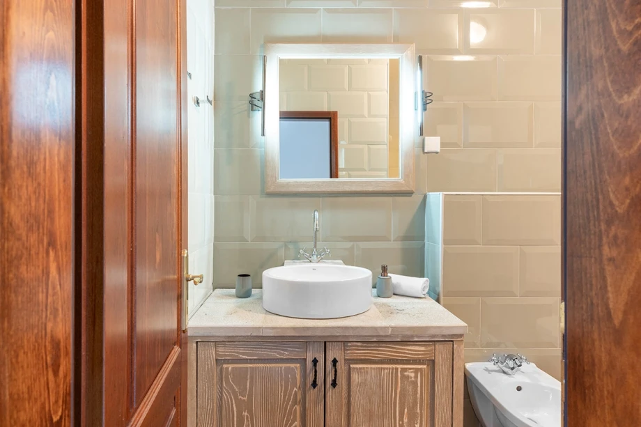 Chic and Modern Bathroom with Sleek Fixtures at Montenegro Villa