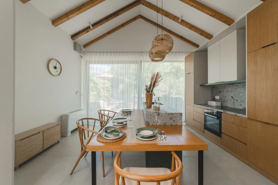 Elegant Dining Table Setting in Open-Concept Villa Interior