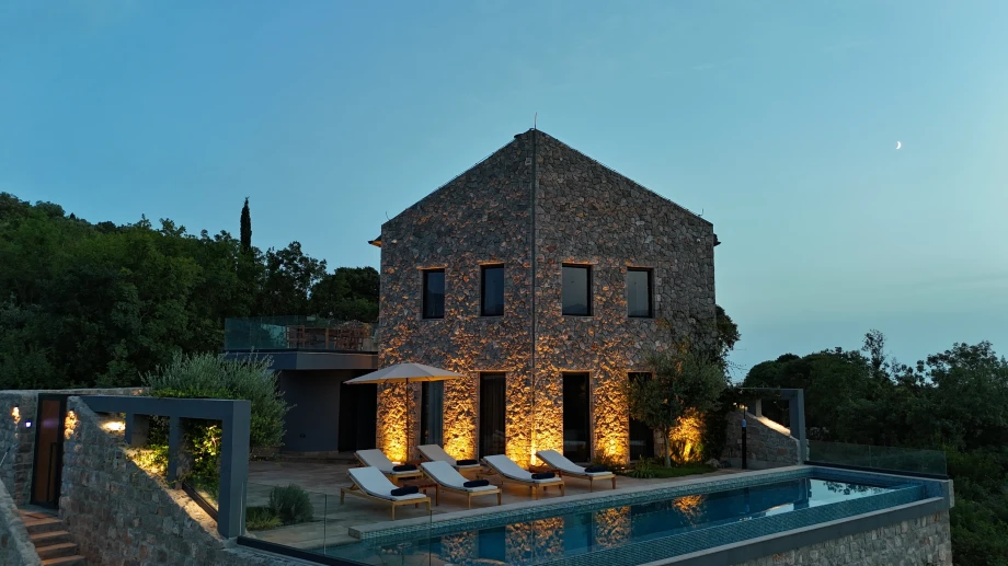 Relaxing Outdoor Space with Sunbeds by the Pool at Montenegrin Villa