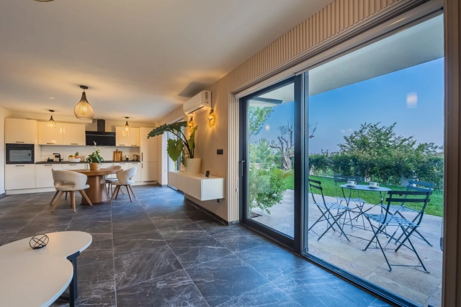 Glass balcony door with stunning views in a Montenegro villa