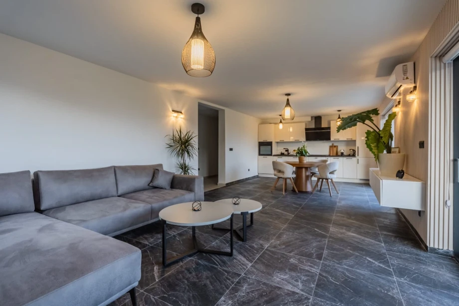 Modernly equipped living room with smart amenities in Montenegro villa